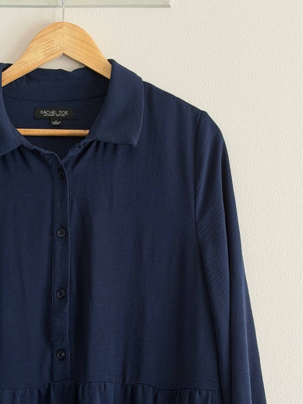 Rachel Zoe Midi Dress Tiered Skirt Navy Blue Long Sleeve Button Bodice Relaxed - Picture 5 of 16